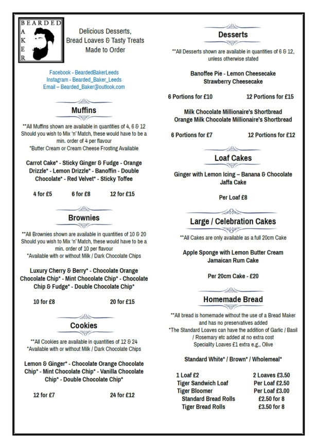 Bearded Baker Menu 04.07.2023